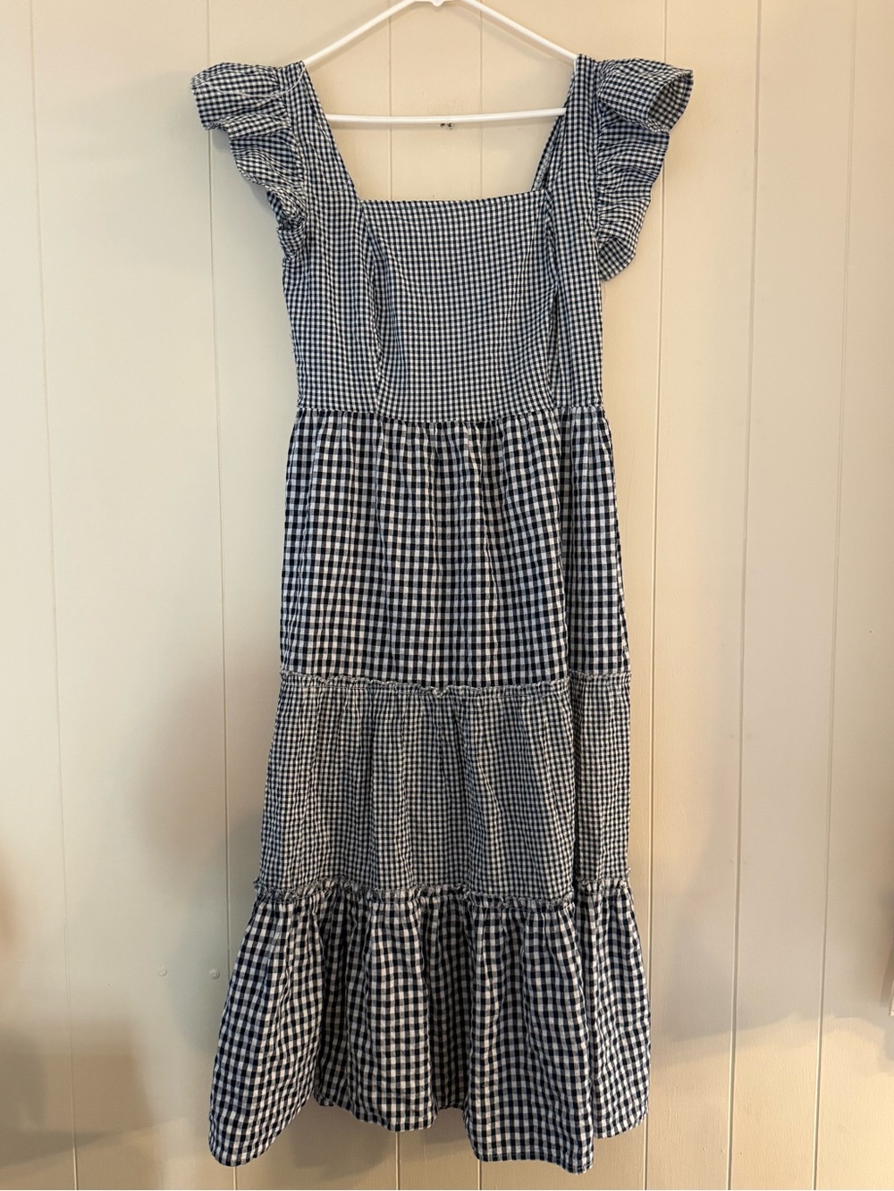 Gingham Ruffle Shoulder Dress